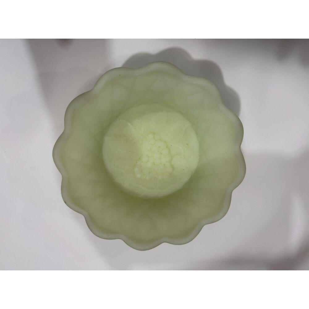 Vintage Fenton Custard Lime Frosted Flower Bowl Glass Ruffled Uranium